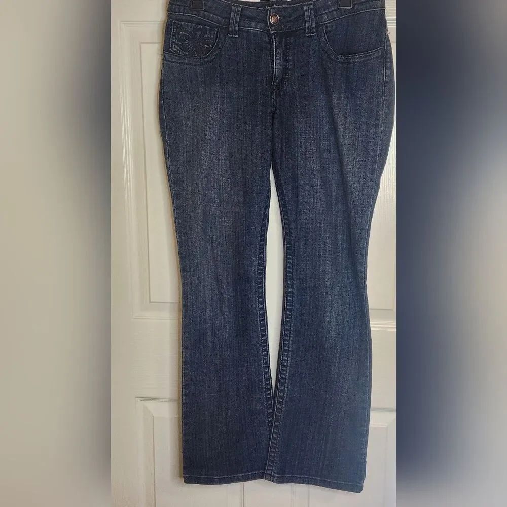 Lee L Dark Blue Full Length Decorated Pockets Zipper Women's Jeans